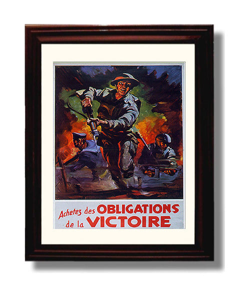 Vintage War Poster - Victory Bonds France - Soldiers on the March Vintage War Wall Art - 8x10 Beveled Frame