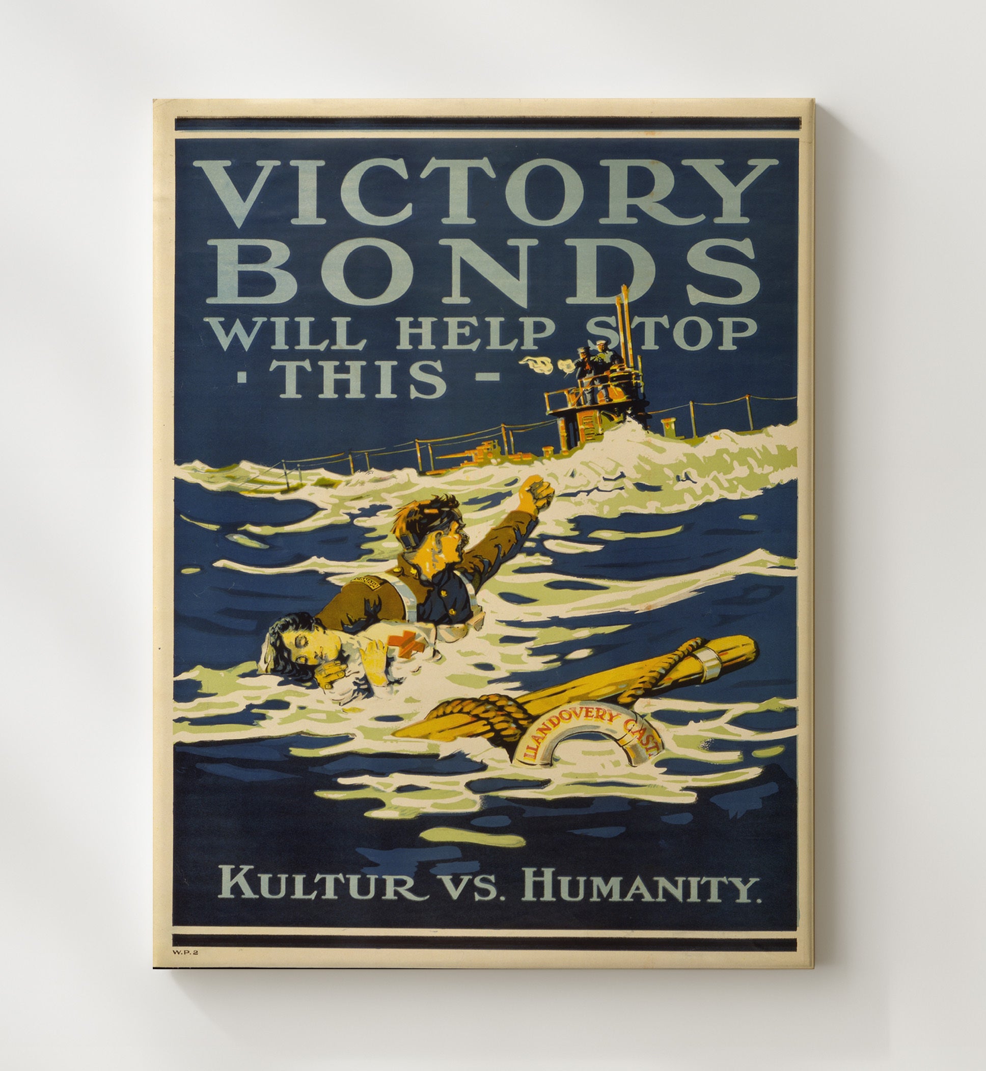 Vintage War Poster - Victory Bonds Will Stop This Kultur vs Humanity Vintage War Wall Art - 20x24 Canvas