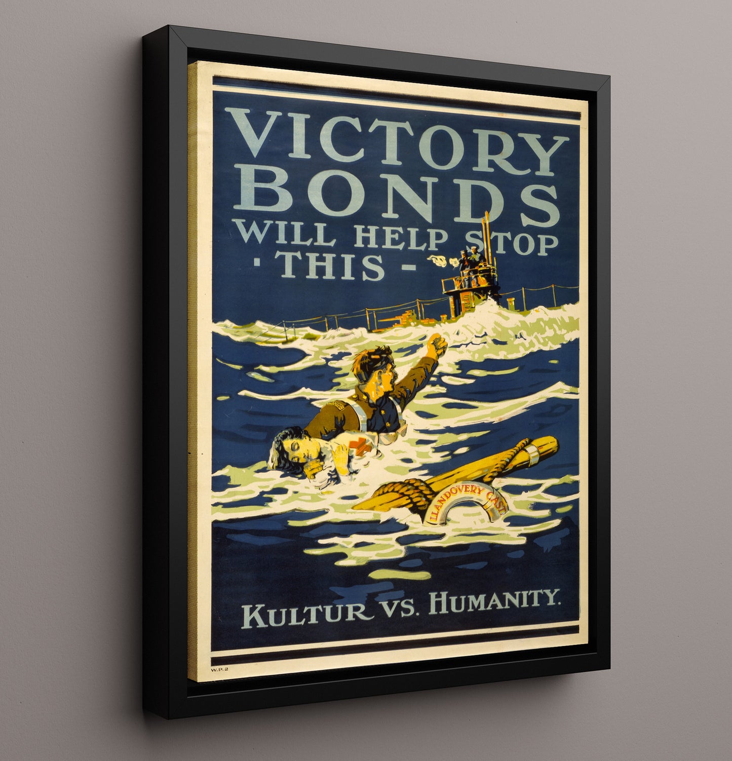 Vintage War Poster - Victory Bonds Will Stop This Kultur vs Humanity Vintage War Wall Art - 16x20 Framed Canvas