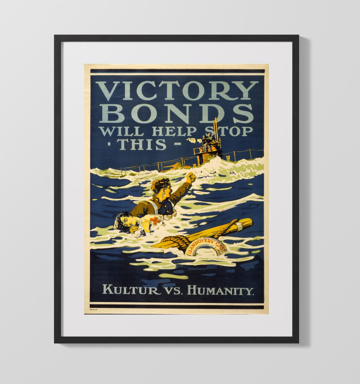 Vintage War Poster - Victory Bonds Will Stop This Kultur vs Humanity Vintage War Wall Art - 16x20 Gallery Frame