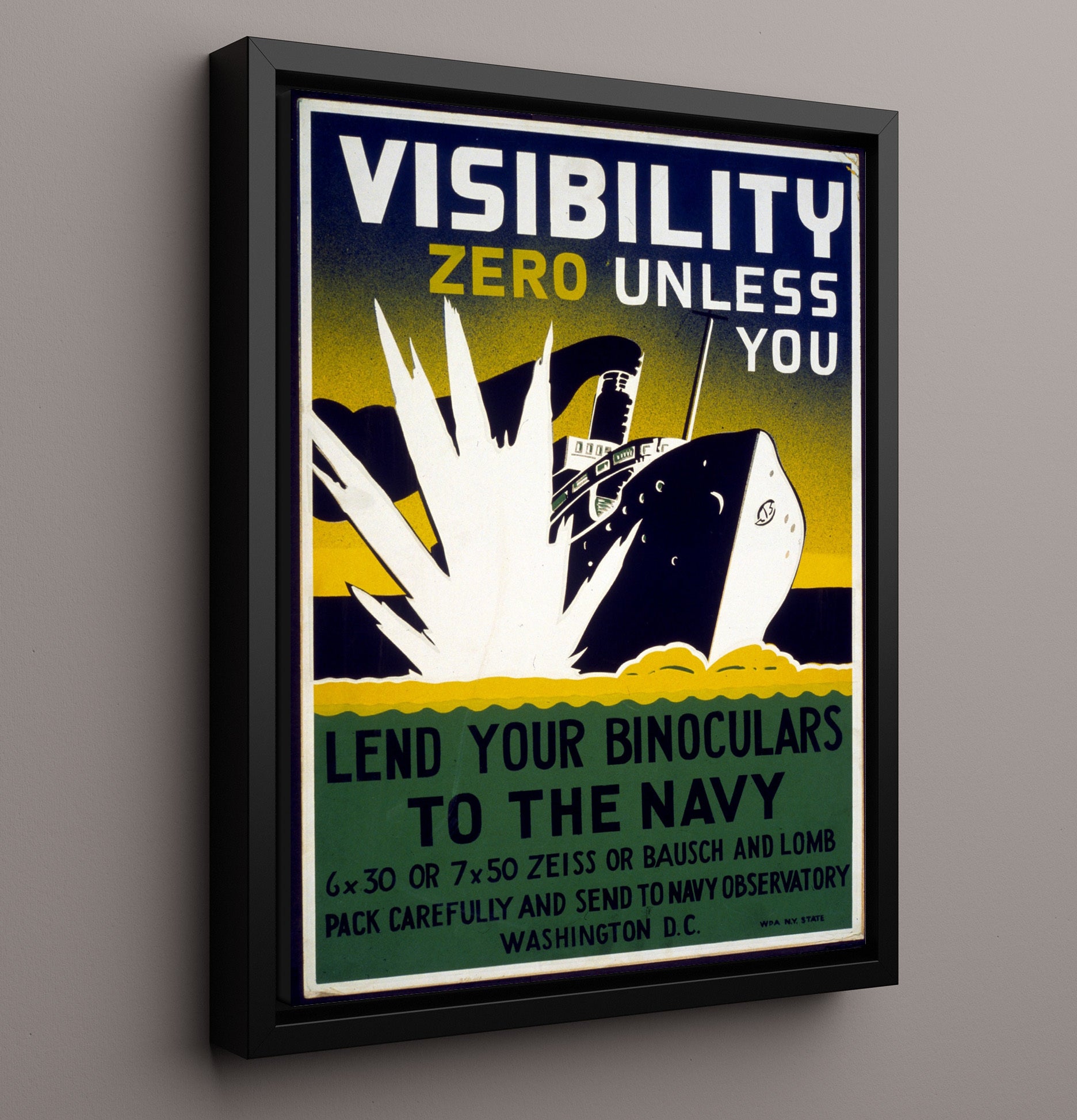 Vintage War Poster - Visibility Zero - Lend Your Eyes Vintage War Wall Art - 16x20 Framed Canvas
