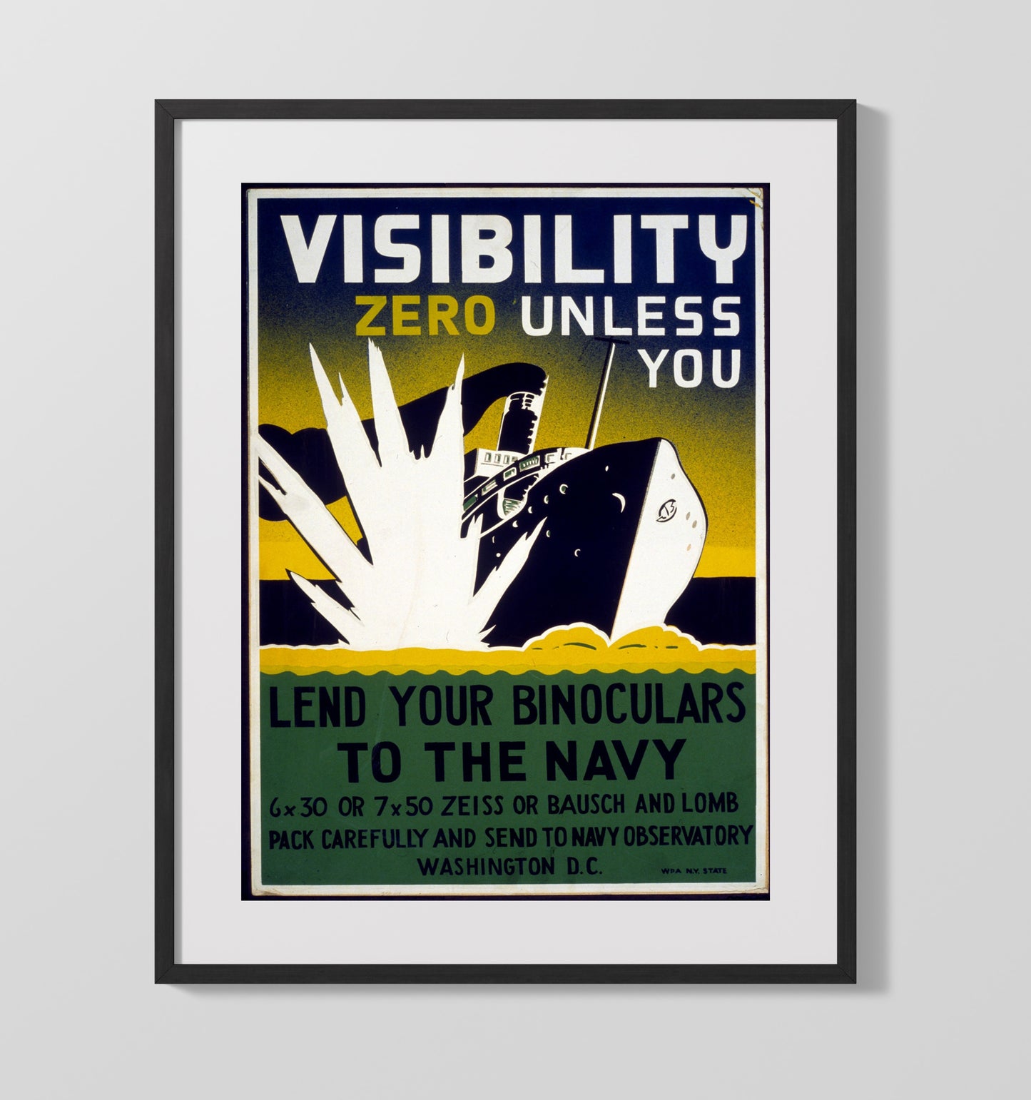 Vintage War Poster - Visibility Zero - Lend Your Eyes Vintage War Wall Art - 16x20 Gallery Frame