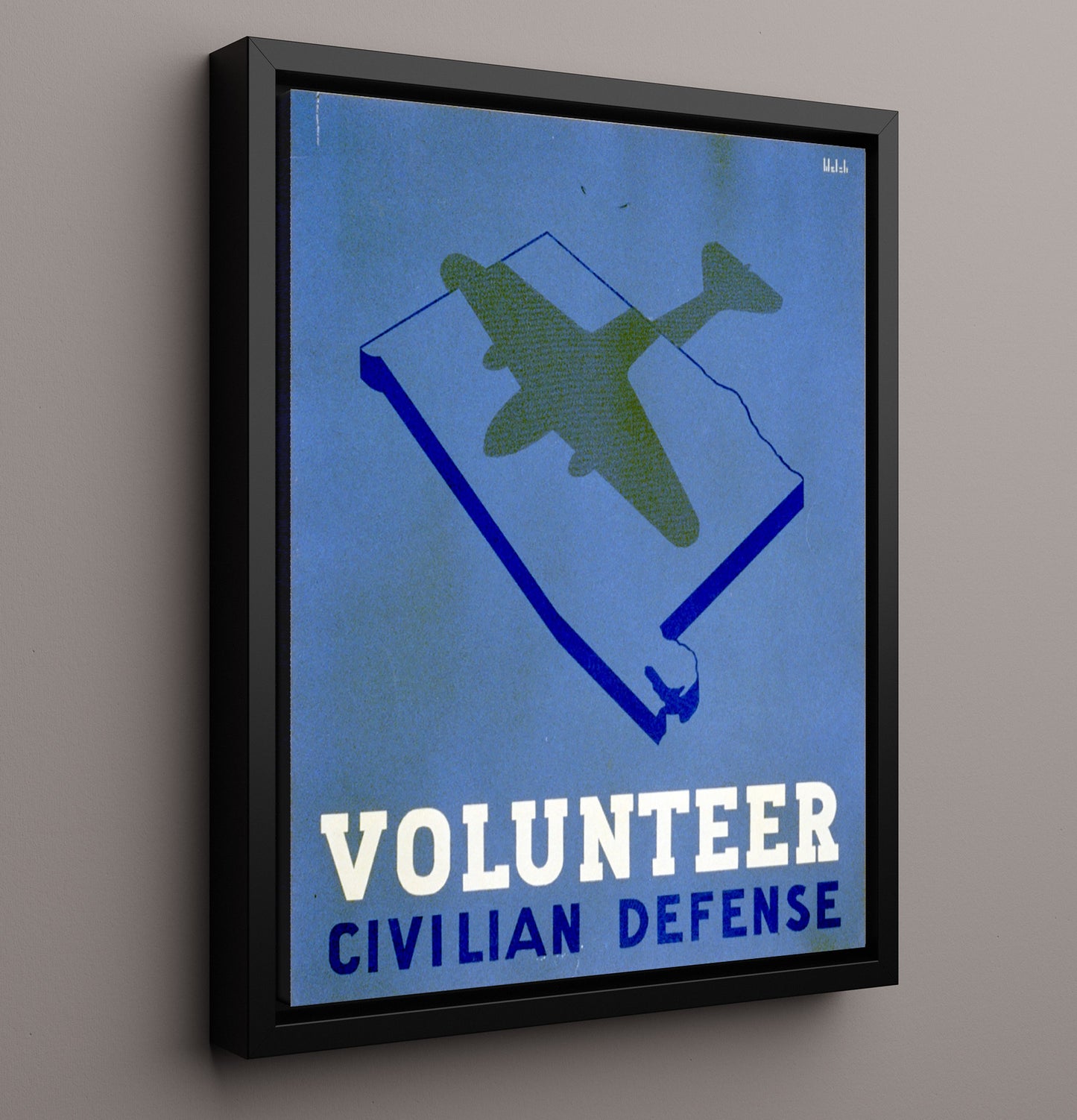 Vintage War Poster - Volunteer Defense - Shadow Watch Vintage War Wall Art - 16x20 Framed Canvas