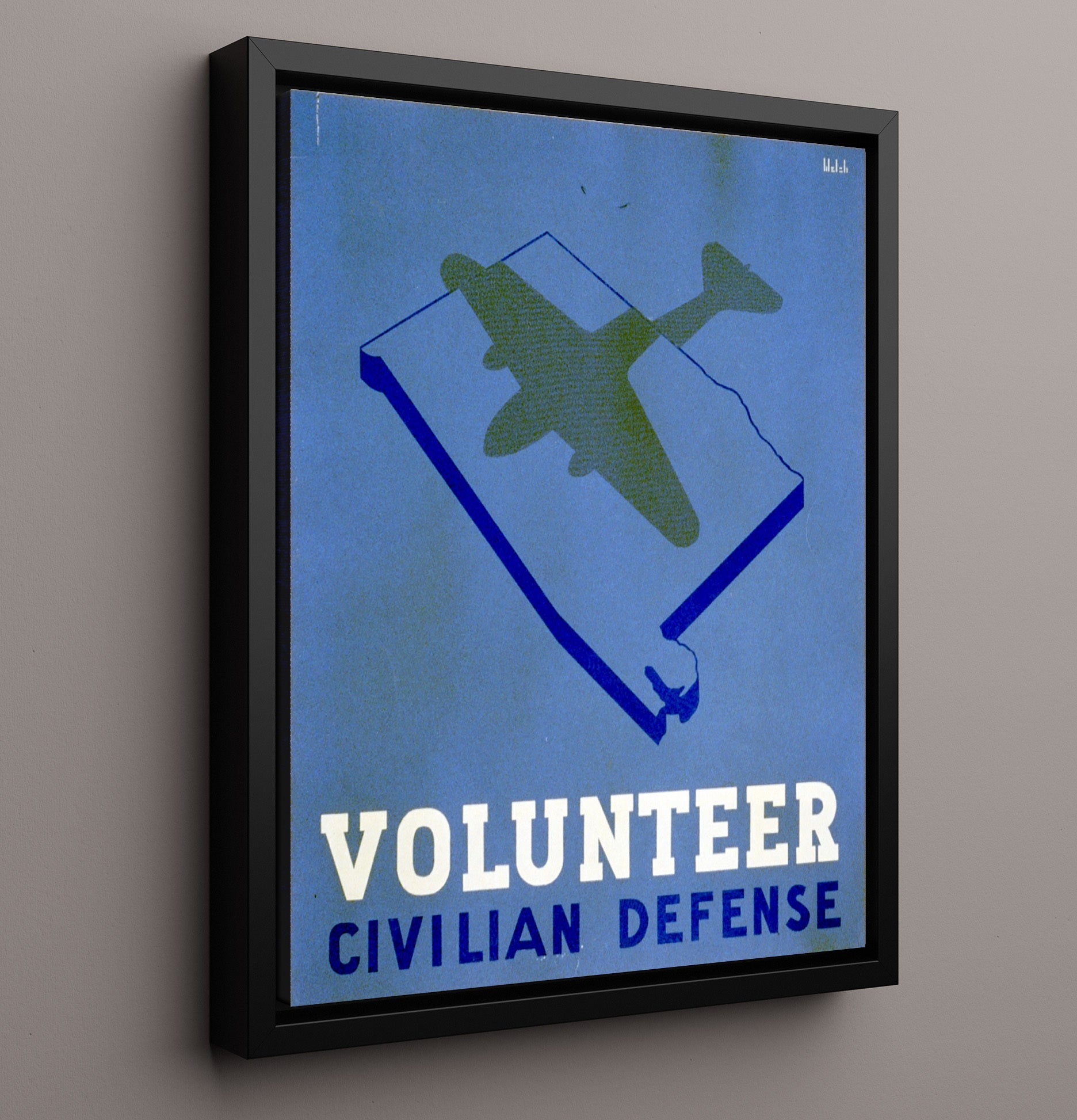 Vintage War Poster - Volunteer Defense - Shadow Watch Vintage War Wall Art - 16x20 Framed Canvas