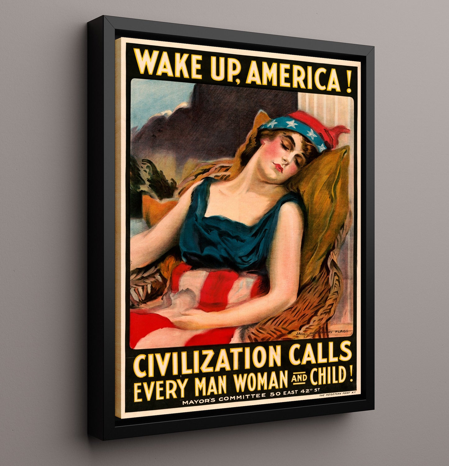 Wake Up America - Civilization Calls war poster wall art 16x20 Framed Canvas
