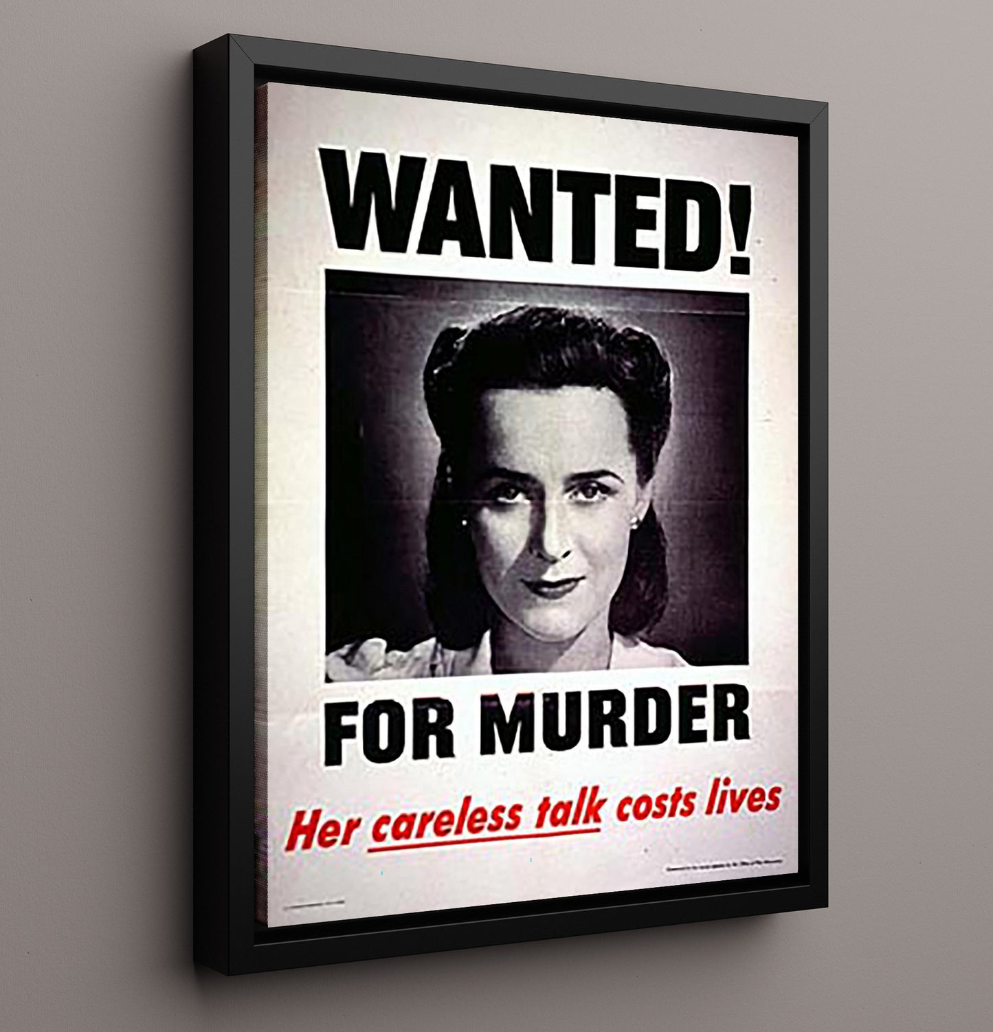 Vintage War Poster - Wanted for Murder - Loose Lips Doom Vintage War Wall Art - 16x20 Framed Canvas