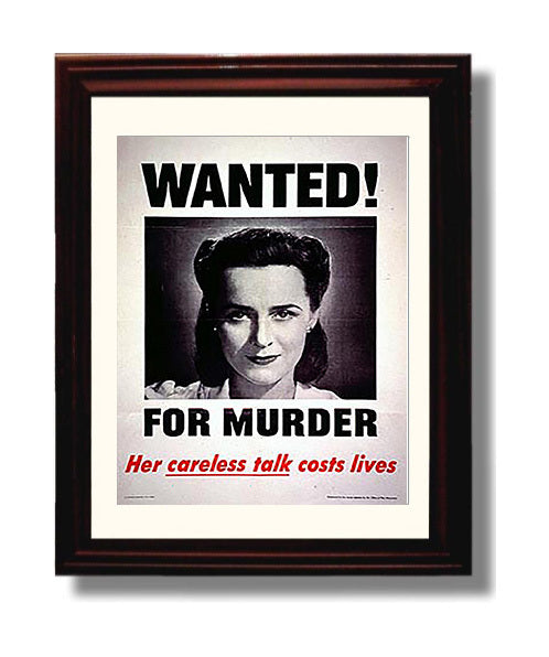 Wanted for Murder - Loose Lips Doom war poster wall art 8x10 Beveled Frame