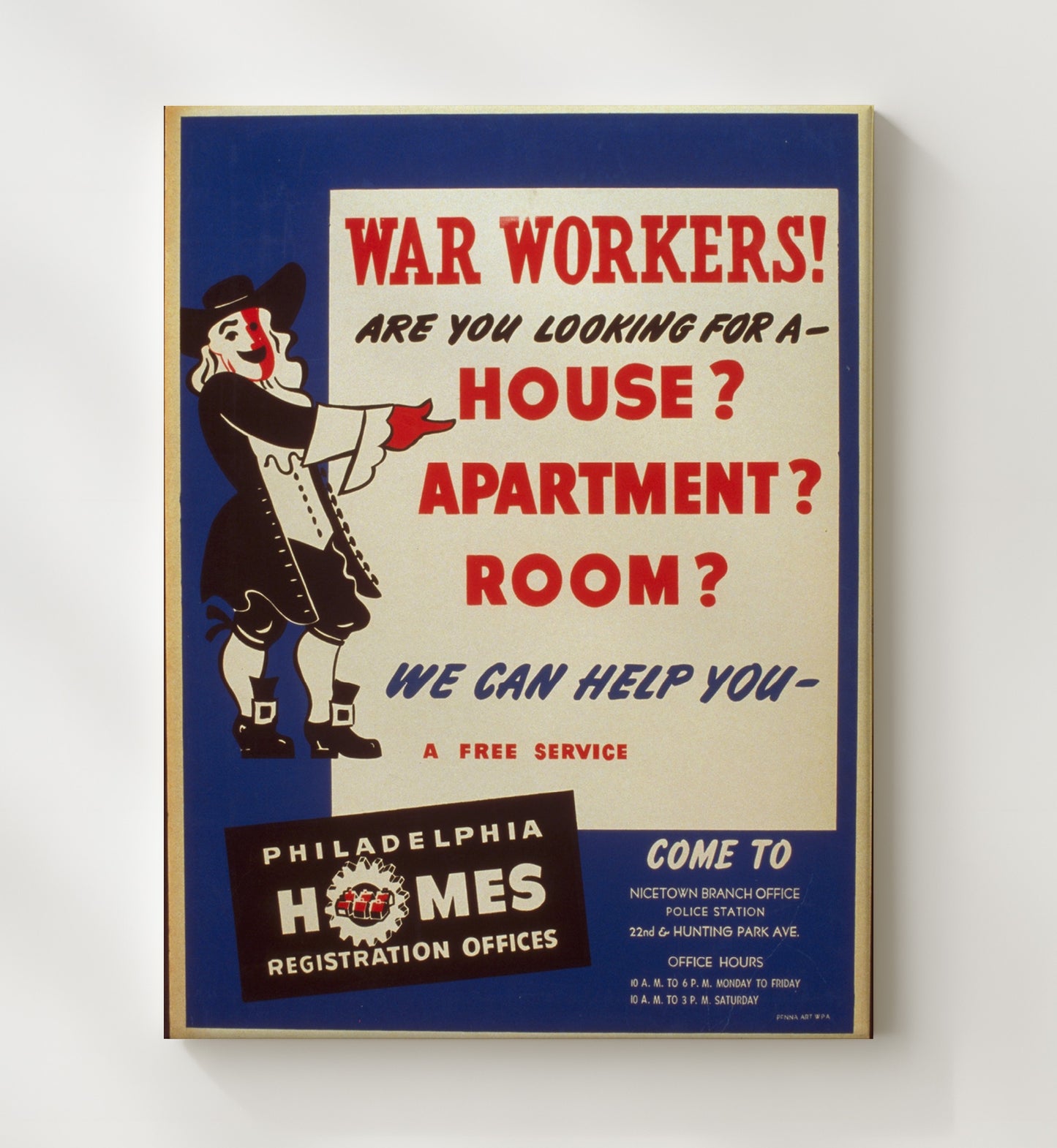 Vintage War Poster - War Workers Housing - RoomForYou Vintage War Wall Art - 20x24 Canvas
