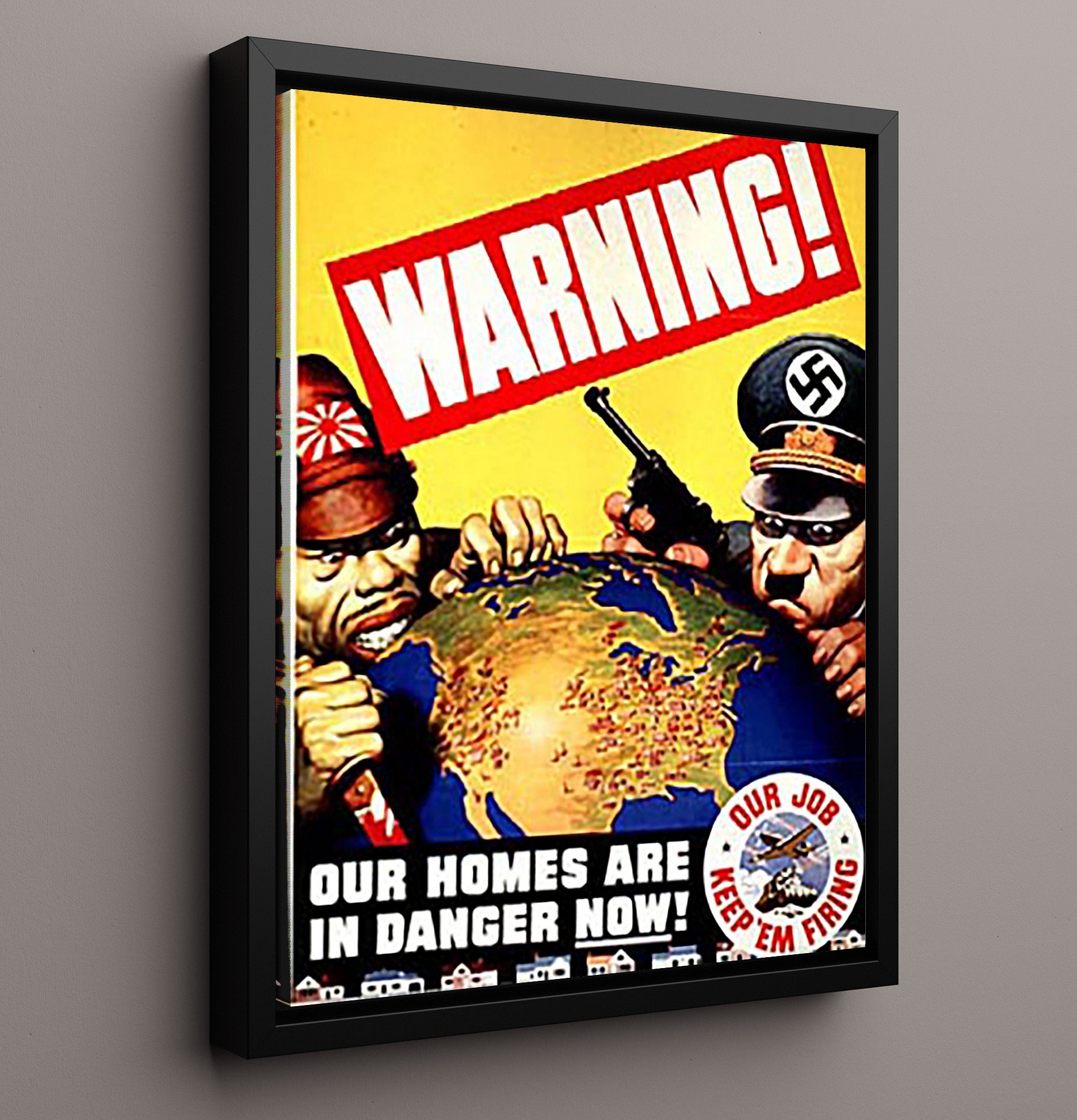 Vintage War Poster - Warning Axis - World in Danger Vintage War Wall Art - 16x20 Framed Canvas