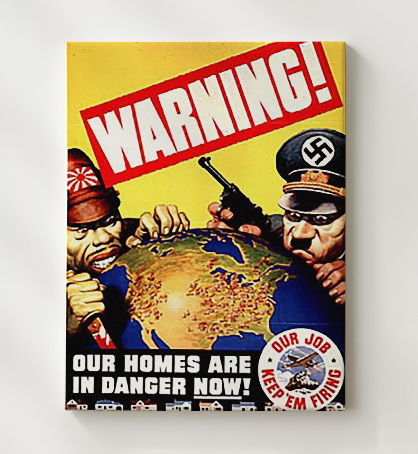 Vintage War Poster - Warning Axis - World in Danger Vintage War Wall Art - 20x24 Canvas