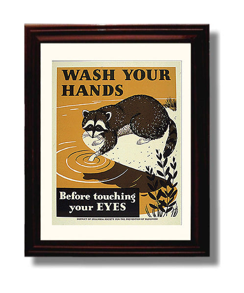 Vintage War Poster - Wash Your Hands Health Poster Vintage War Wall Art - 8x10 Beveled Frame