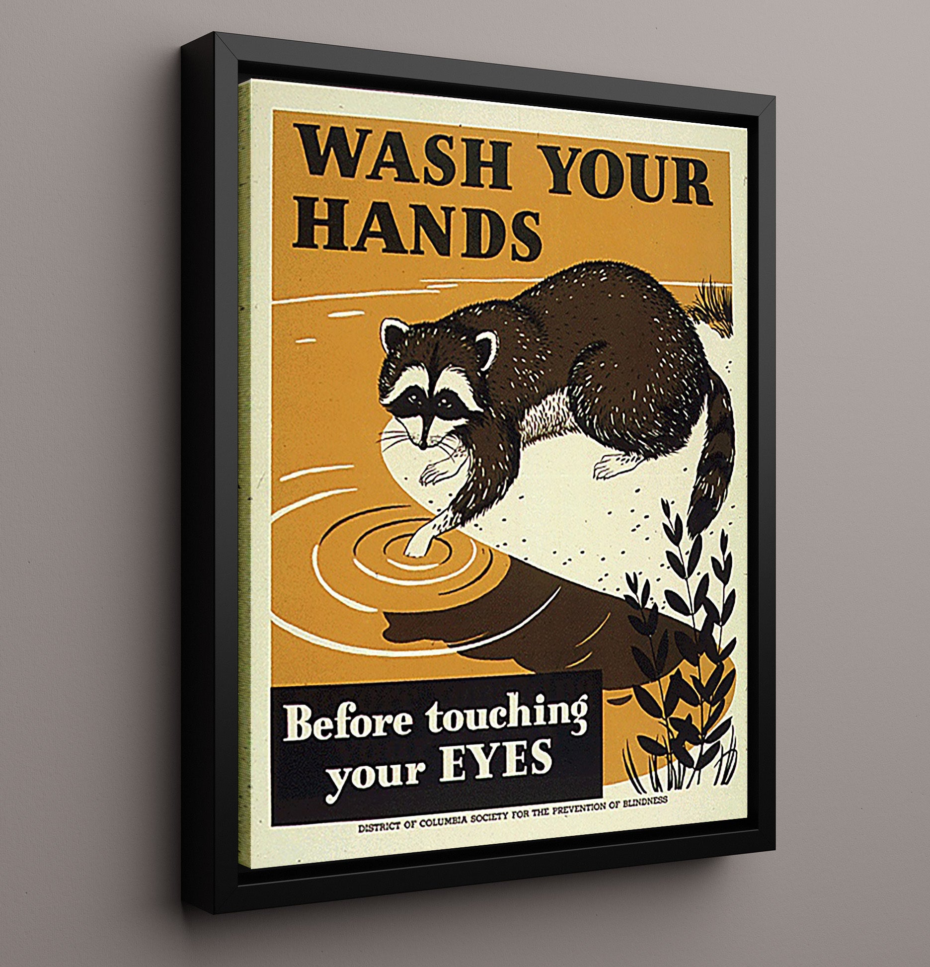 Vintage War Poster - Wash Your Hands Health Poster Vintage War Wall Art - 16x20 Framed Canvas