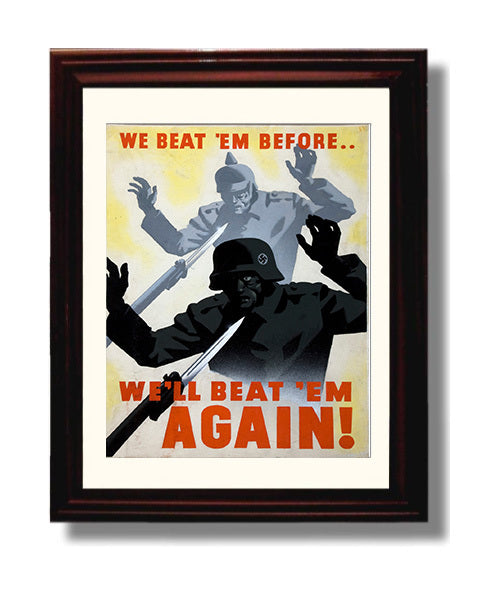 Vintage War Poster - We Beat Em Before We Will Beat Em Again Vintage War Wall Art - 8x10 Beveled Frame