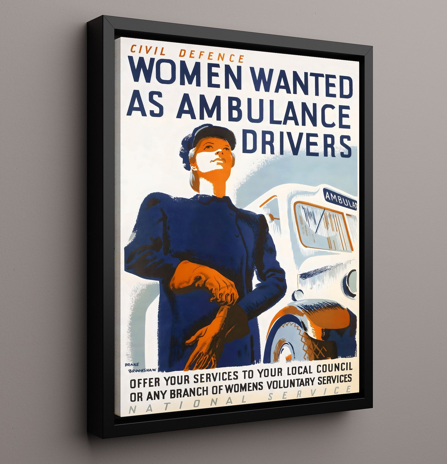 Vintage War Poster - Women Ambulance Drivers - Roll With It Vintage War Wall Art - 16x20 Framed Canvas