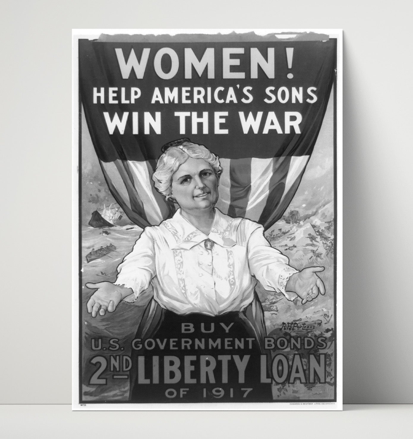 Vintage War Poster - Women Win the War - Bonds and Sons Vintage War Wall Art - 16x20 Unframed Print