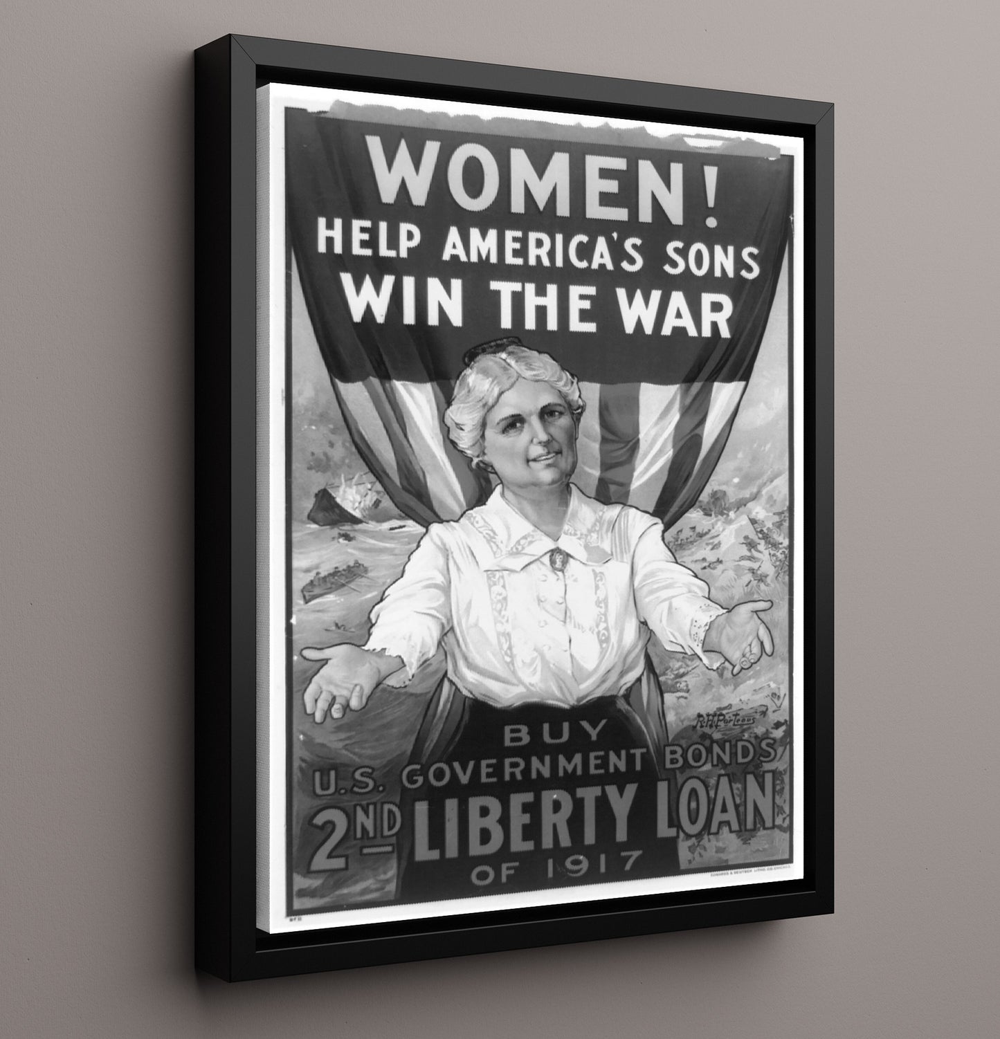 Vintage War Poster - Women Win the War - Bonds and Sons Vintage War Wall Art - 16x20 Framed Canvas