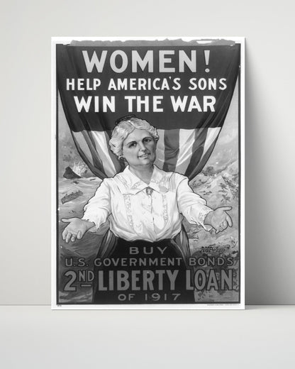 Vintage War Poster Unframed- Women Win the War - Bonds and Sons