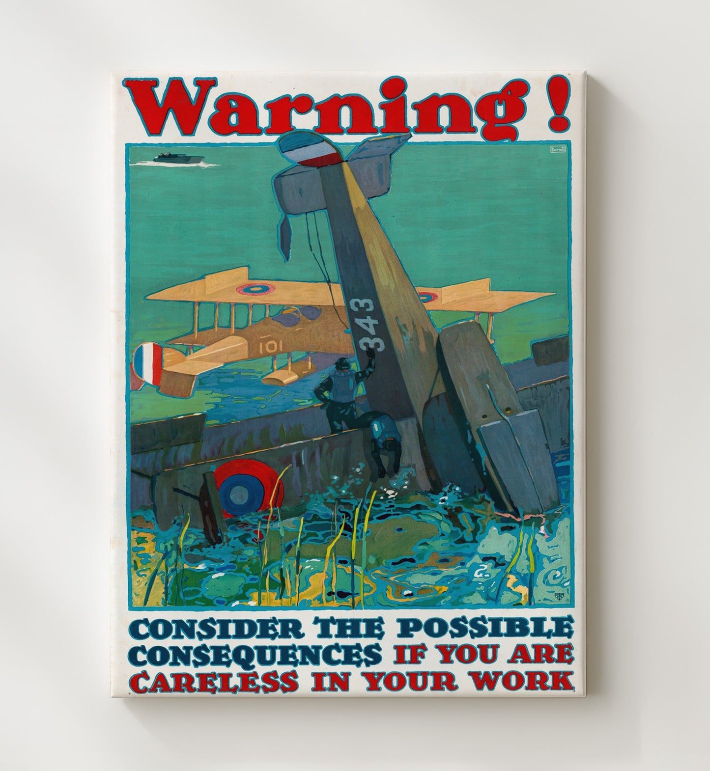 Work Warning - Crash Course vintage war canvas 20x24