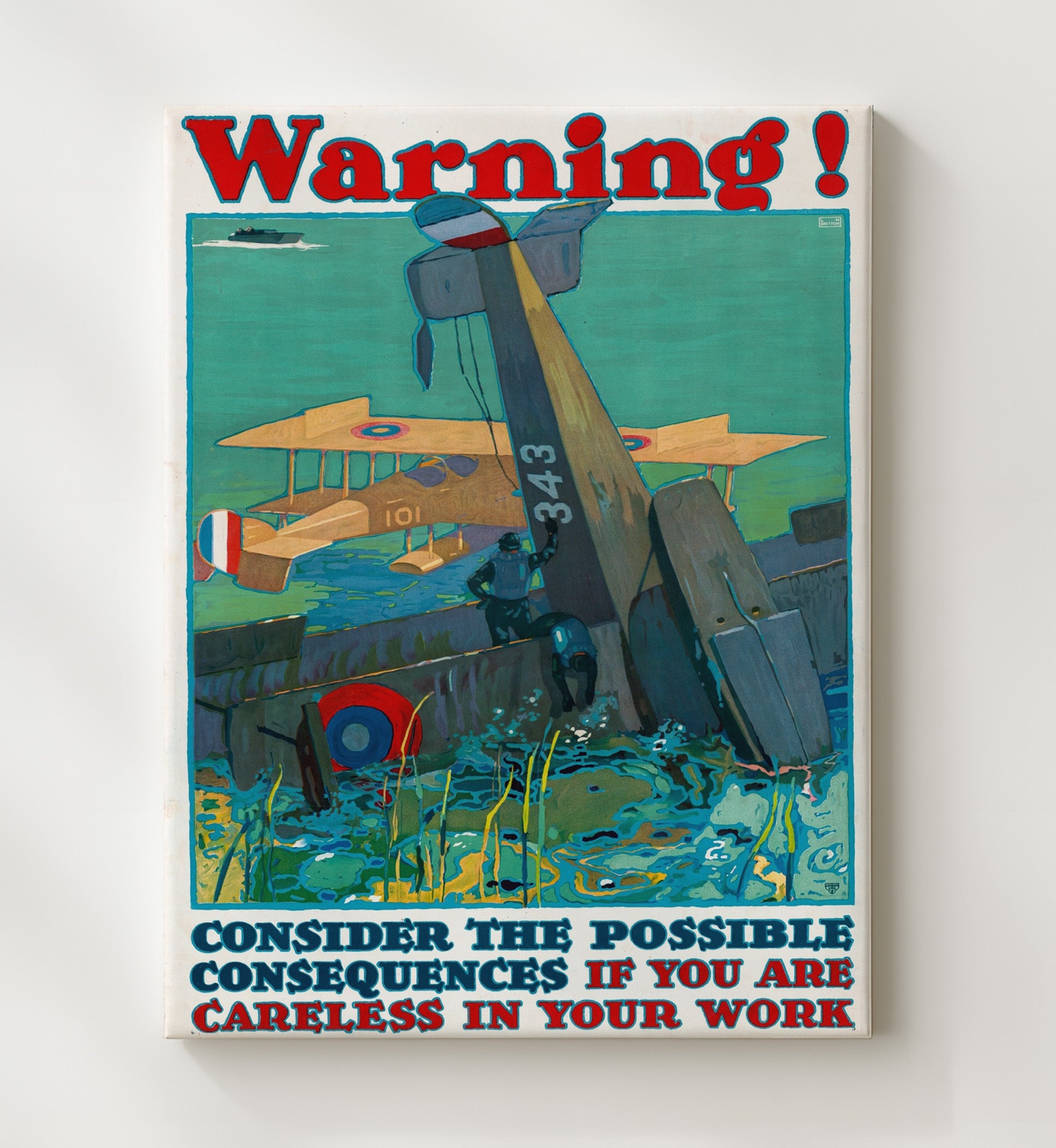 Work Warning - Crash Course vintage war canvas 20x24