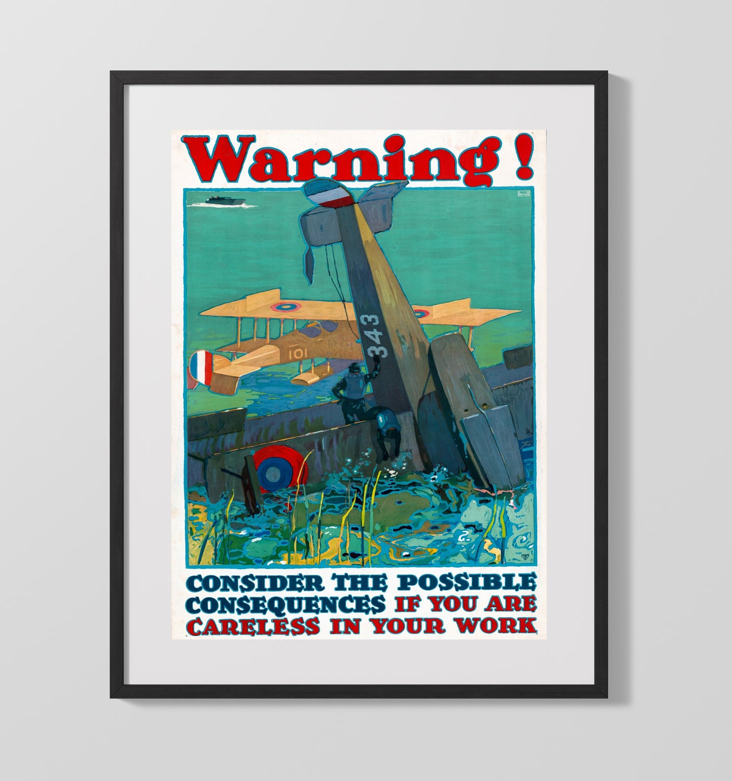 Work Warning - Crash Course war poster wall art 16x20 Gallery Frame