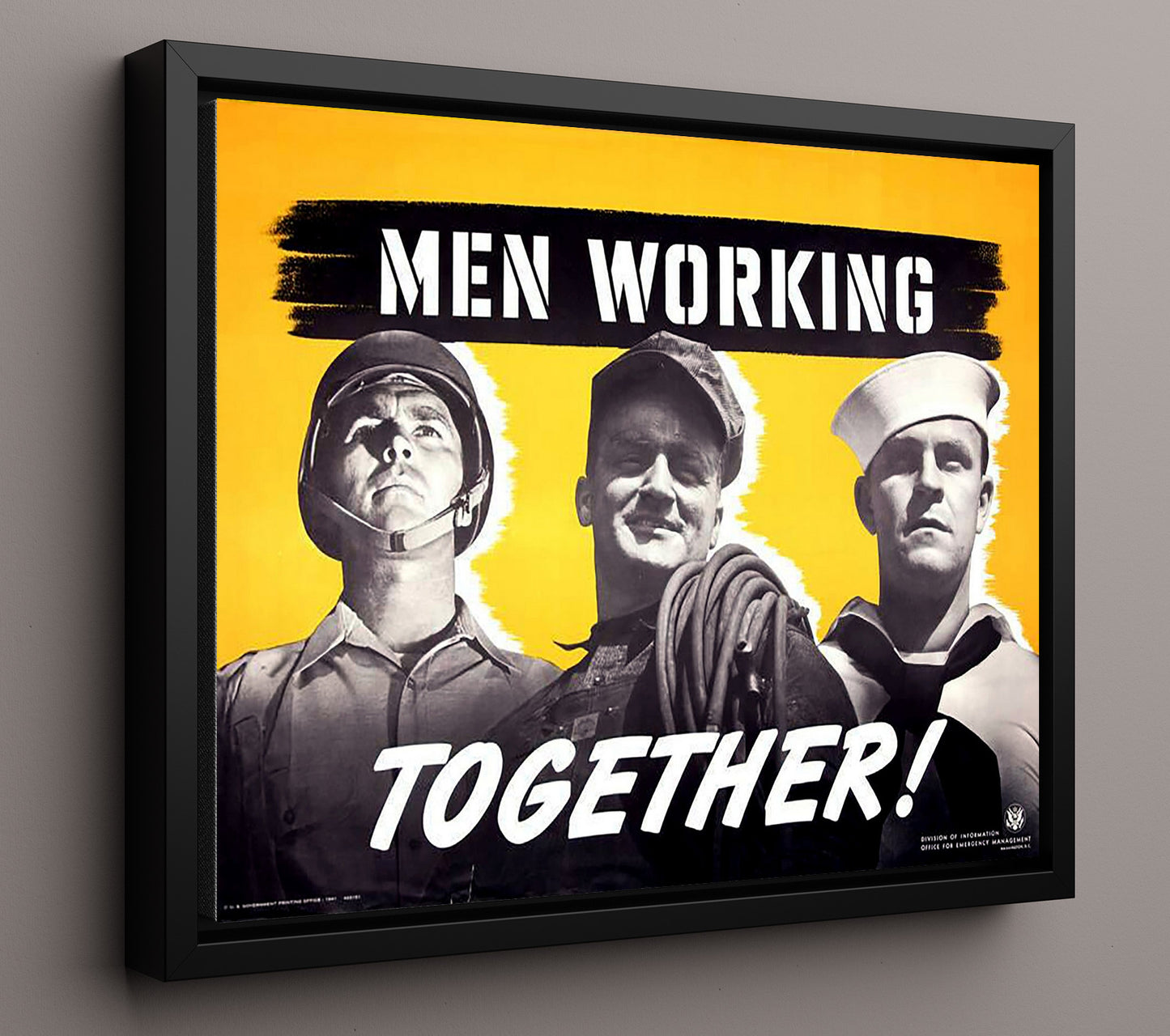 Working - United Front war poster wall art 16x20 Framed Canvas