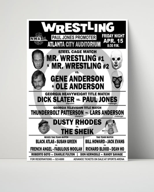 Vintage Wrestling Poster - Atlanta City Auditorium - Steel Cage Spectacular - Unframed