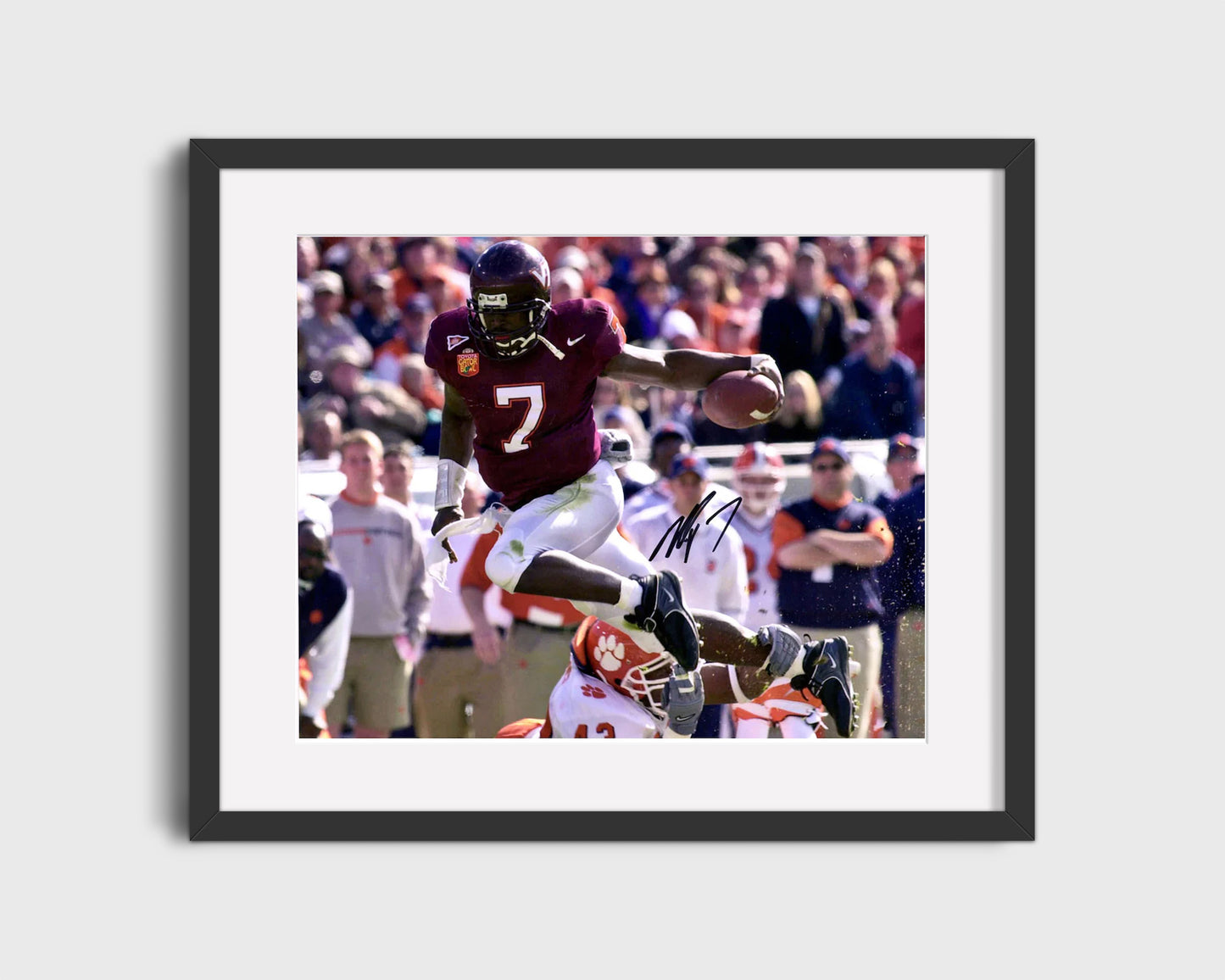 Virginia Tech Autograph Print - Michael Vick - Hokie High Flyer