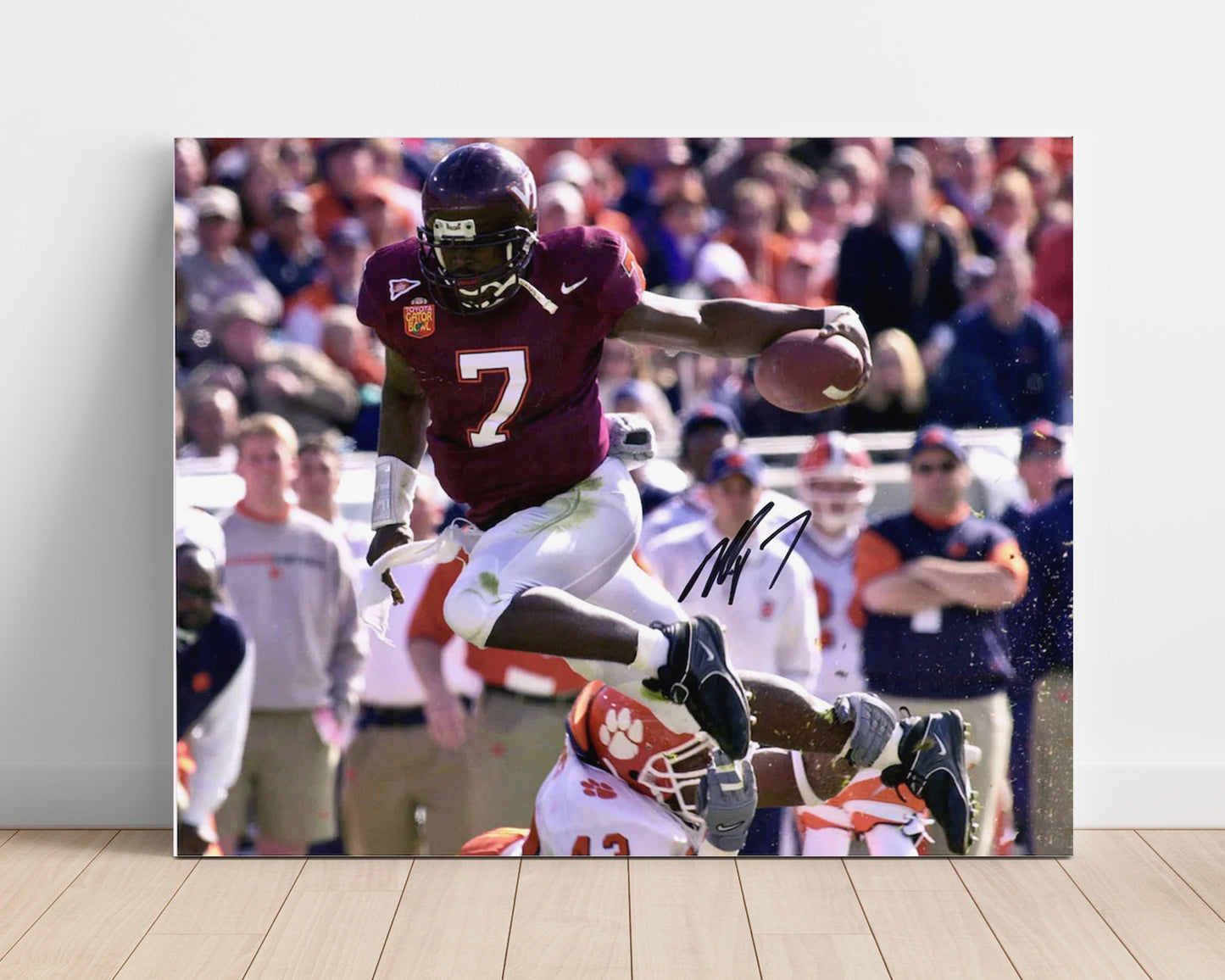 Virginia Tech Autograph Print - Michael Vick - Hokie High Flyer