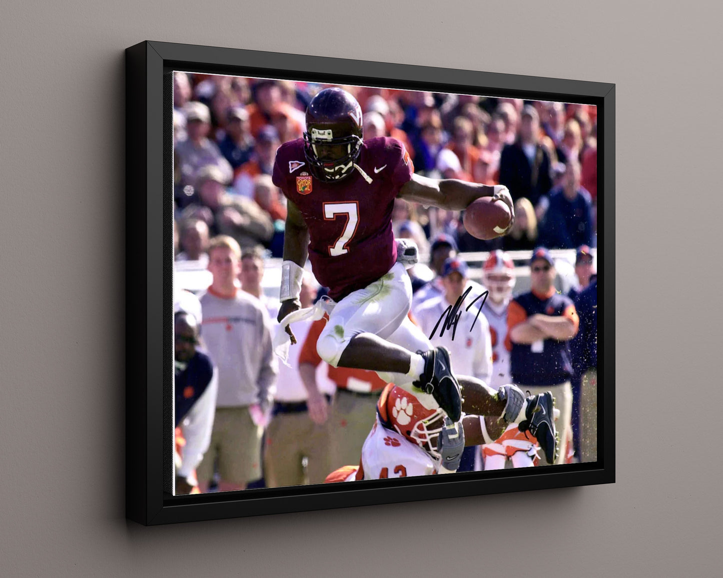 Virginia Tech Autograph Print - Michael Vick - Hokie High Flyer
