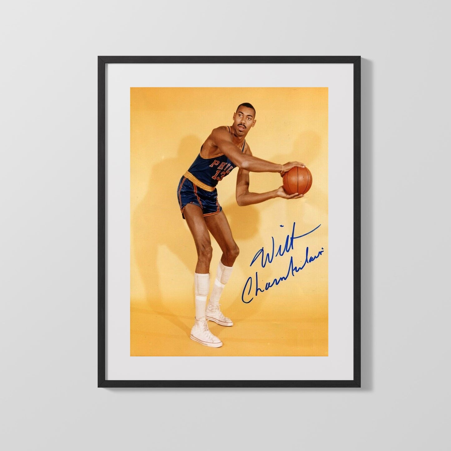 Wilt Chamberlain Autograph Print - Vintage Pose - Towering Legend