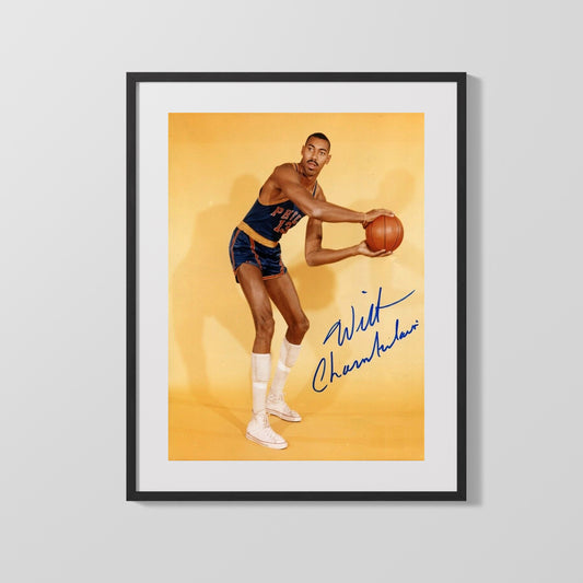 Wilt Chamberlain Autograph Print - Vintage Pose - Towering Legend