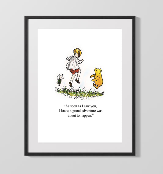 Winnie The Pooh Christopher Robin and Pooh Grand Adventure Scene Print 16x20 Gallery Framed Artwork wall art print – Winnie the Pooh decor