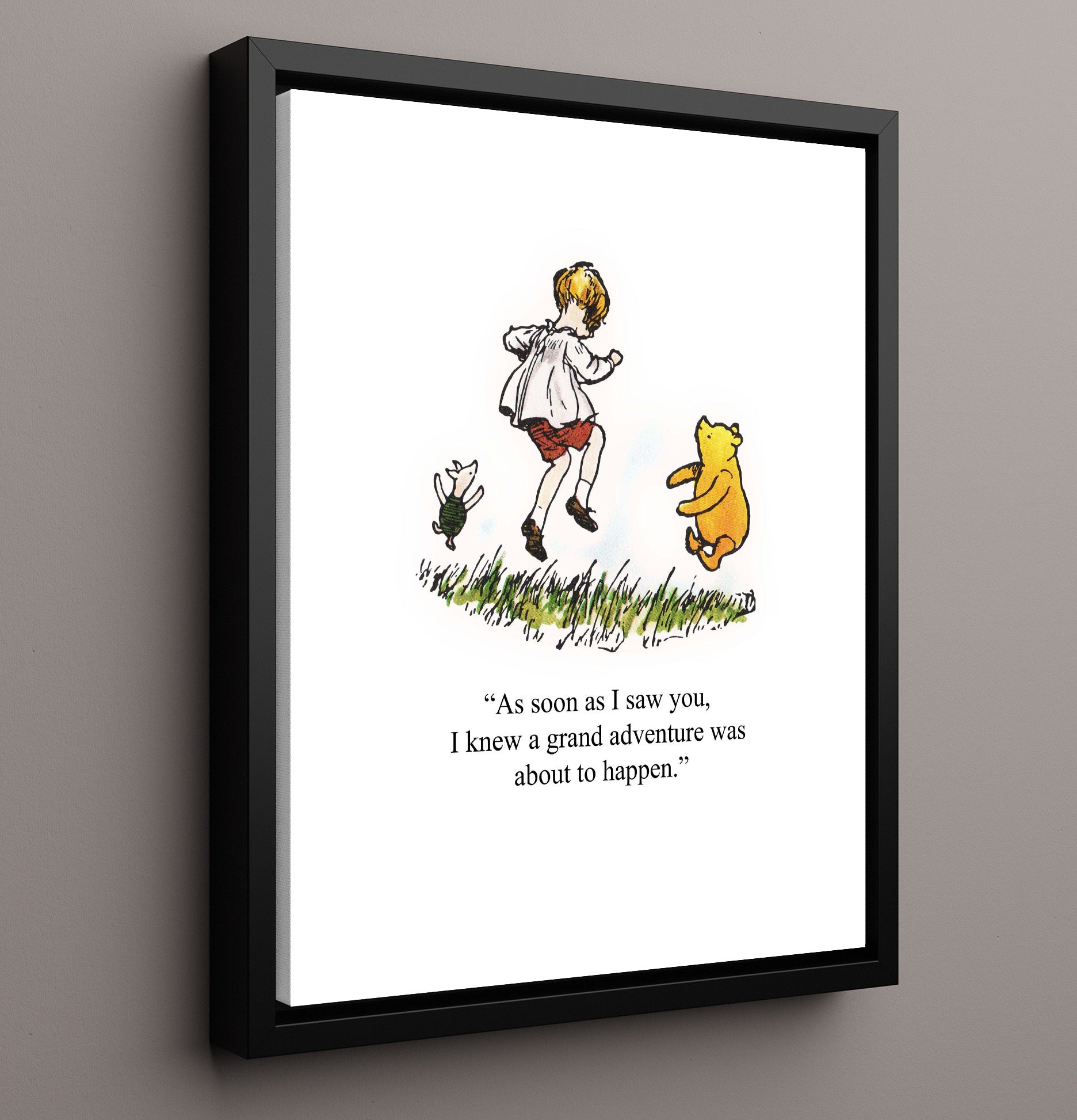 Winnie The Pooh Christopher Robin and Pooh Grand Adventure Scene Print 16x20 Framed Canvas Winnie-the-Pooh wall art print – Winnie the Pooh decor