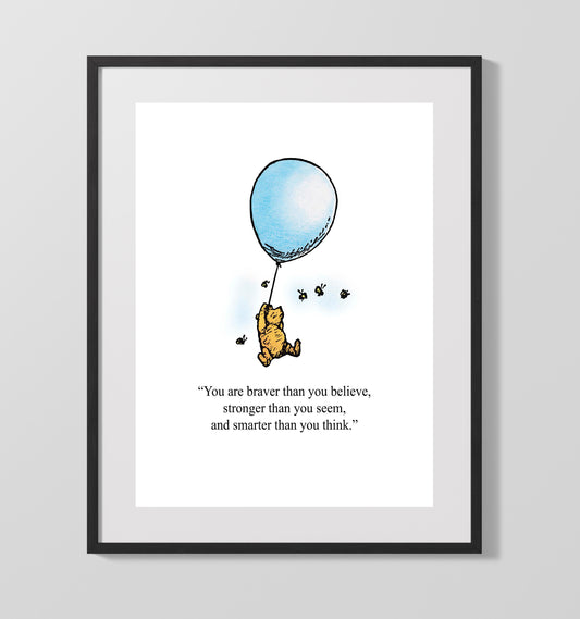 Winnie The Pooh Pooh Balloon Bravery Quote Scene Print 16x20 Gallery Framed Artwork wall art print – Winnie the Pooh decor