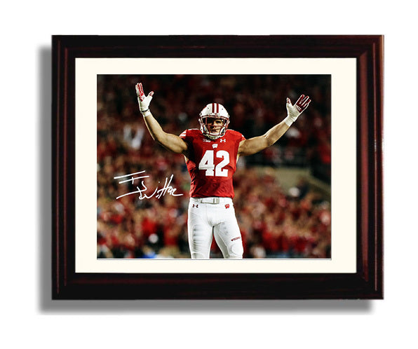 Wisconsin Autograph Print - T.J. Watt - Arms Up Badger