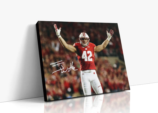 Wisconsin Autograph Canvas - T.J. Watt - Arms Up Badger