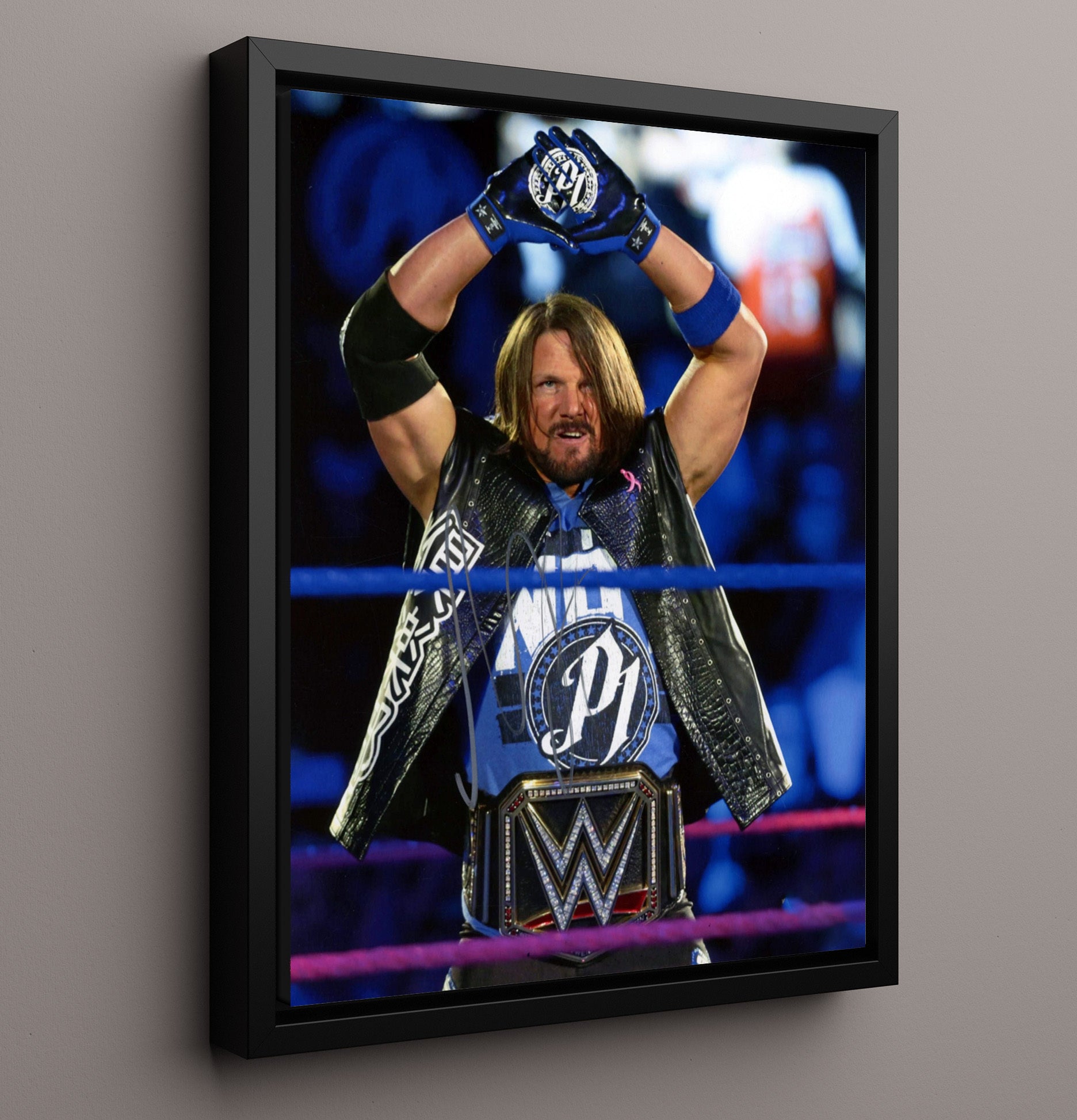 AJ Styles - Phenomenal One Championship Pose Wrestling Wall Art Framed Canvas wall art print – wrestling decor