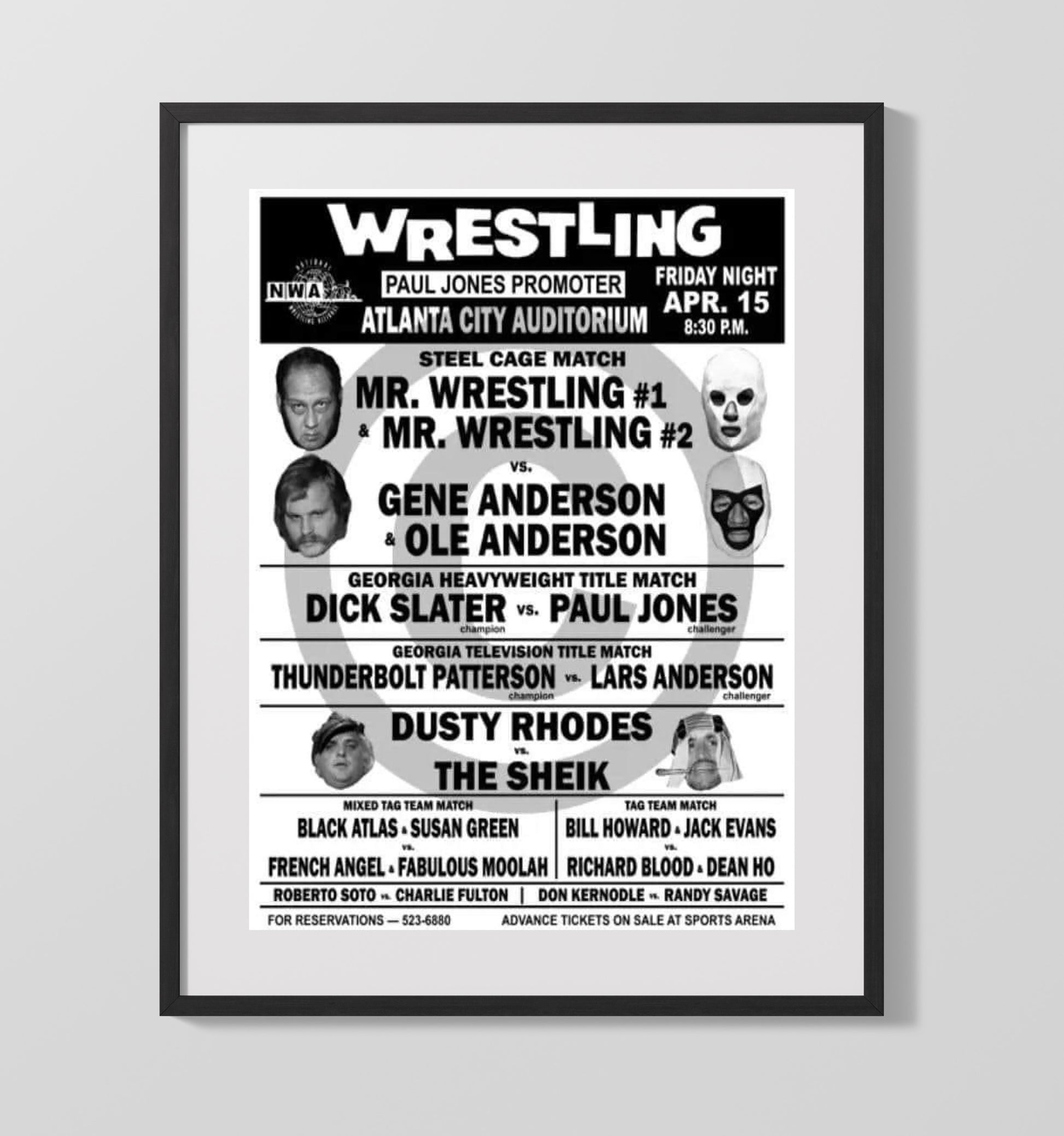 Atlanta City Auditorium - Steel Cage Match Event Poster - Vintage Wrestling Wall Art Gallery Frame wall art print – wrestling decor