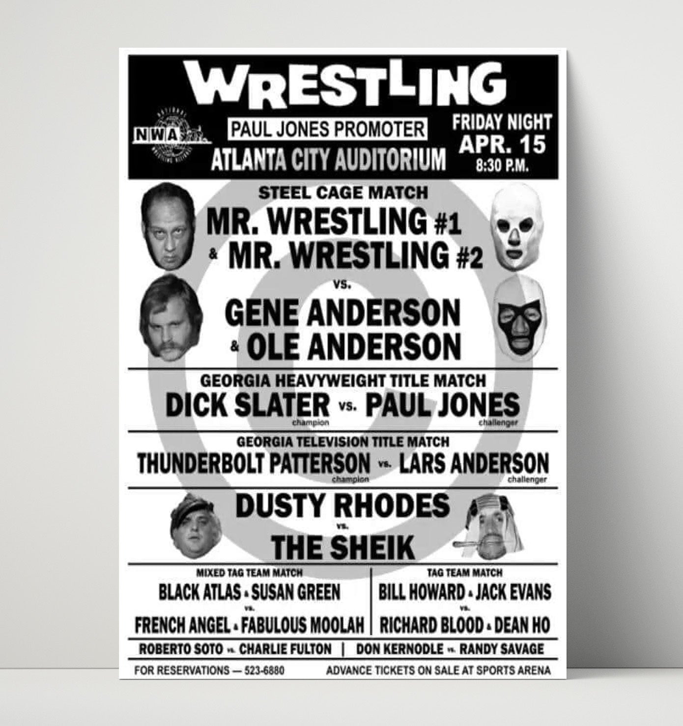 Atlanta City Auditorium - Steel Cage Match Event Poster - Vintage Wrestling Wall Art Unframed Print wall art print – wrestling decor