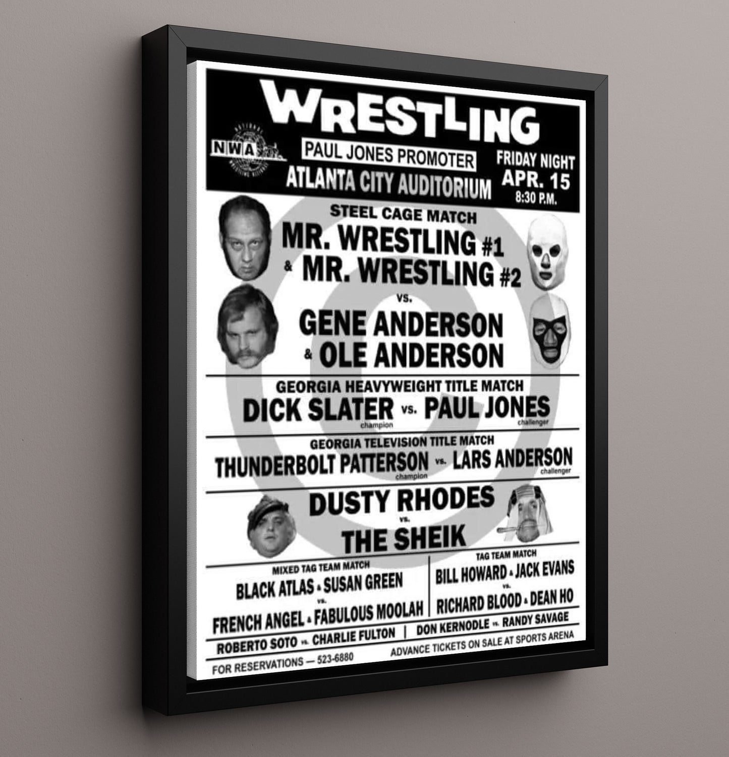 Atlanta City Auditorium - Steel Cage Match Event Poster - Vintage Wrestling Wall Art Framed Canvas wall art print – wrestling decor
