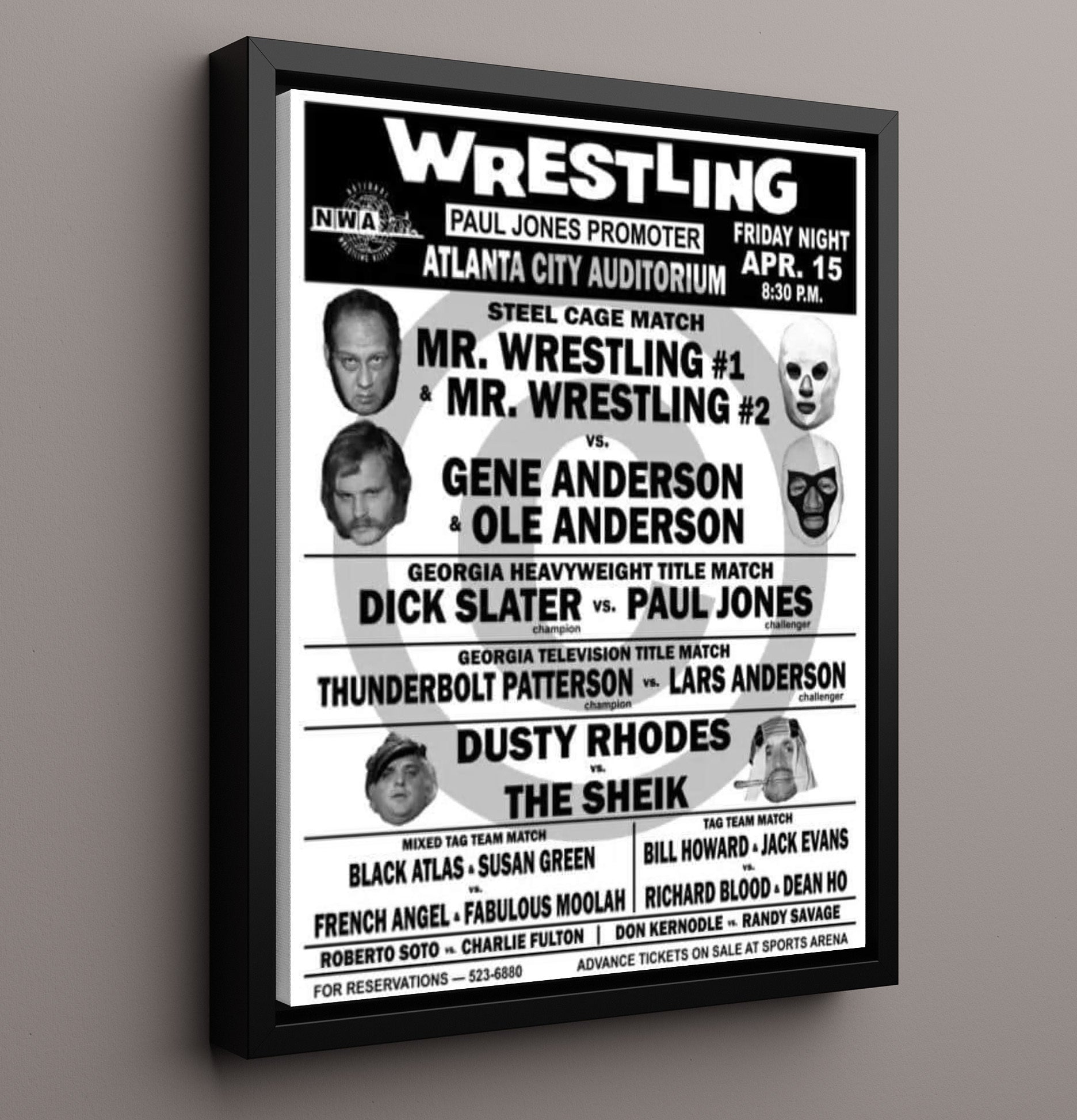 Atlanta City Auditorium - Steel Cage Match Event Poster - Vintage Wrestling Wall Art Framed Canvas wall art print – wrestling decor
