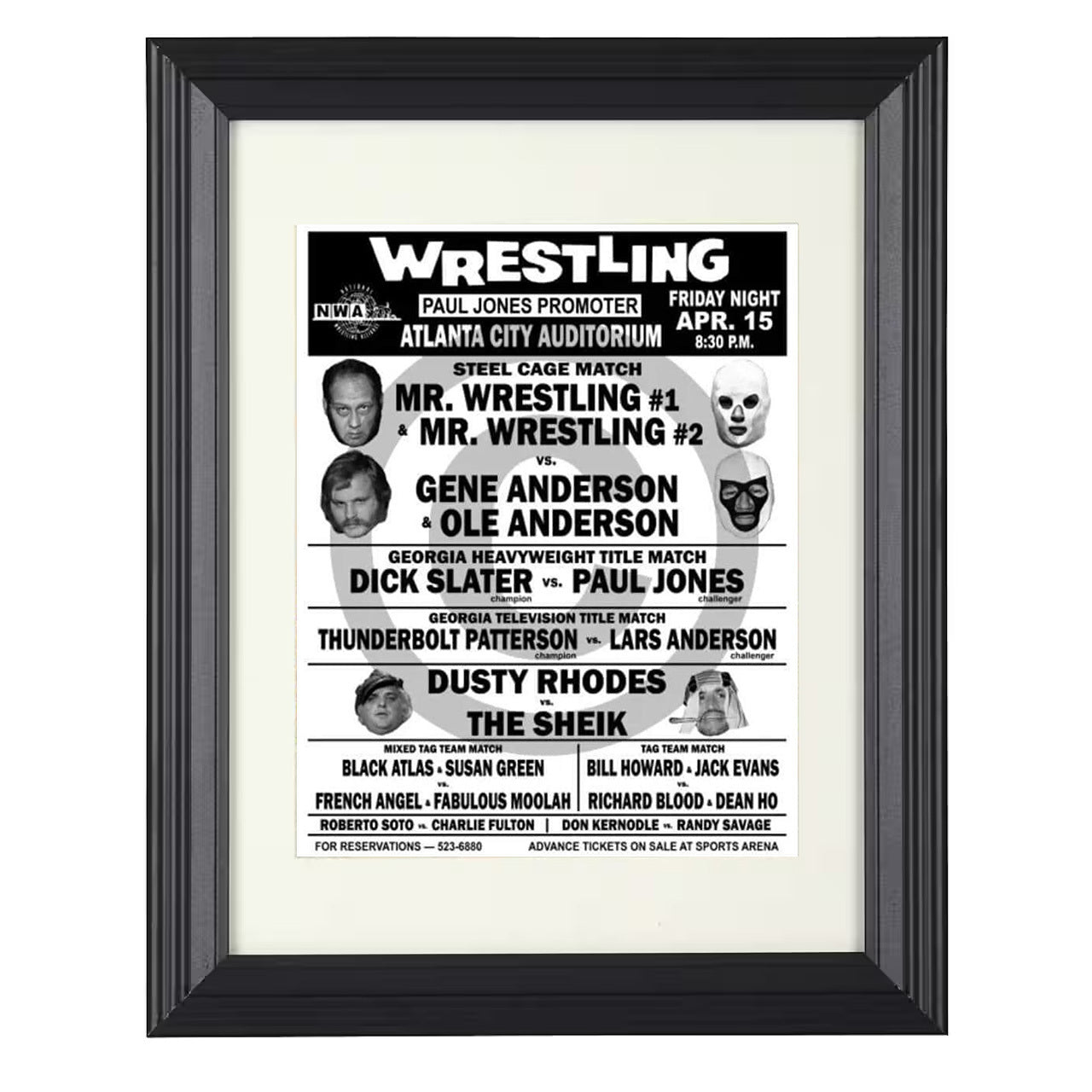 Atlanta City Auditorium – Steel Cage Match Event Art 8x10 matted black framed wrestling wall art