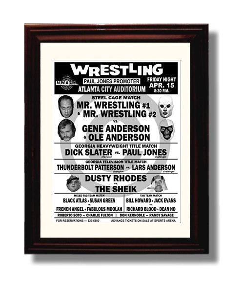 Atlanta City Auditorium - Steel Cage Match Event Poster - Vintage Wrestling Wall Art Beveled Frame wall art print – wrestling decor