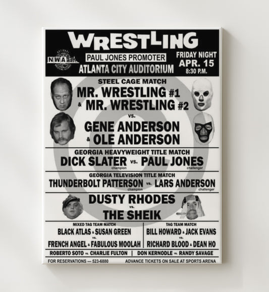 Atlanta City Auditorium - Vintage Steel Cage Match Poster - Canvas wrestling wall art