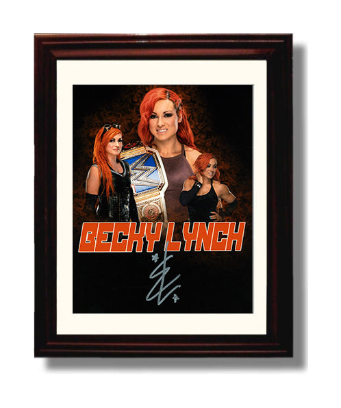 Becky Lynch - Championship Belt Collage Portrait Wrestling Wall Art Beveled Frame wall art print – wrestling decor