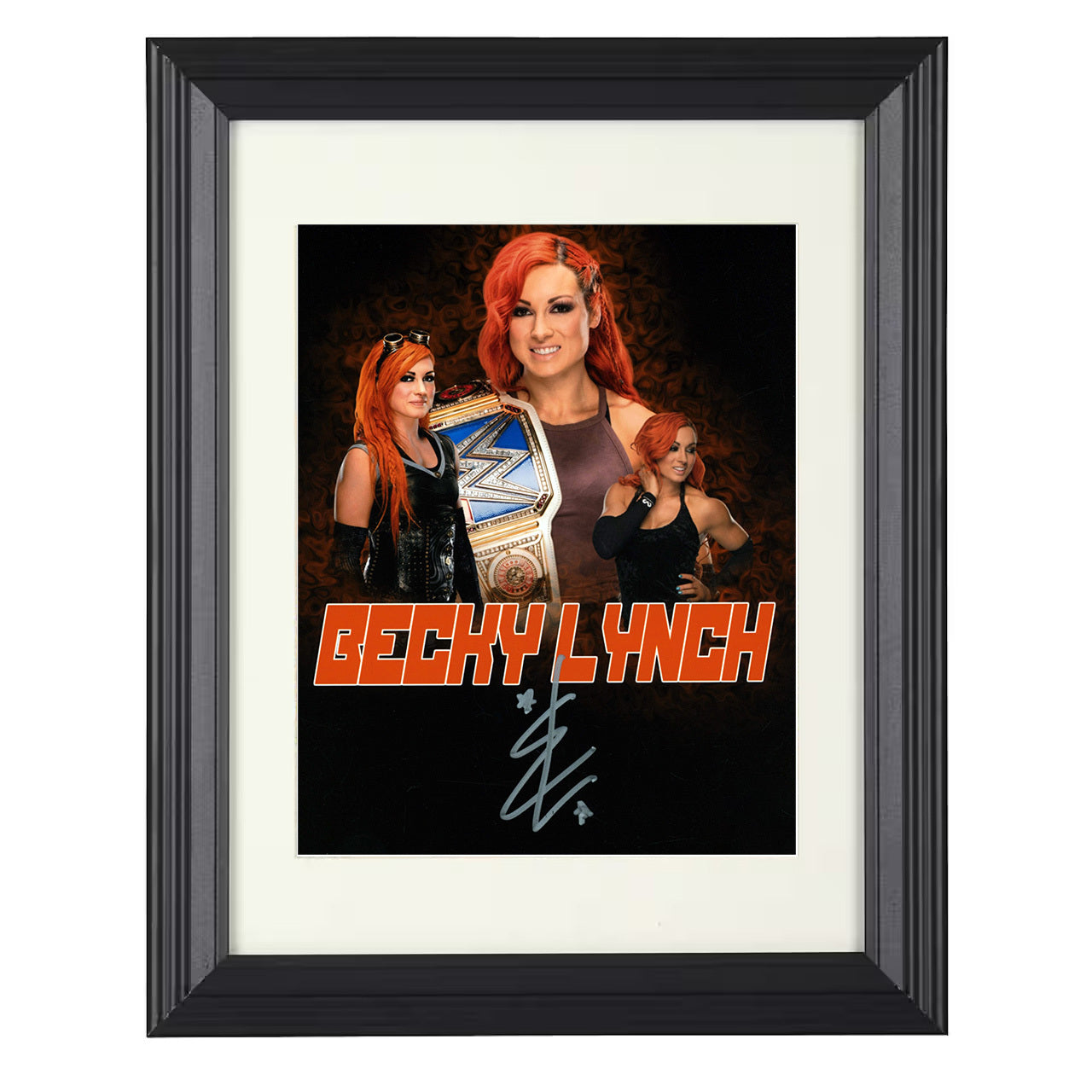 Becky Lynch – Championship Belt Collage 8x10 matted black framed wrestling wall art