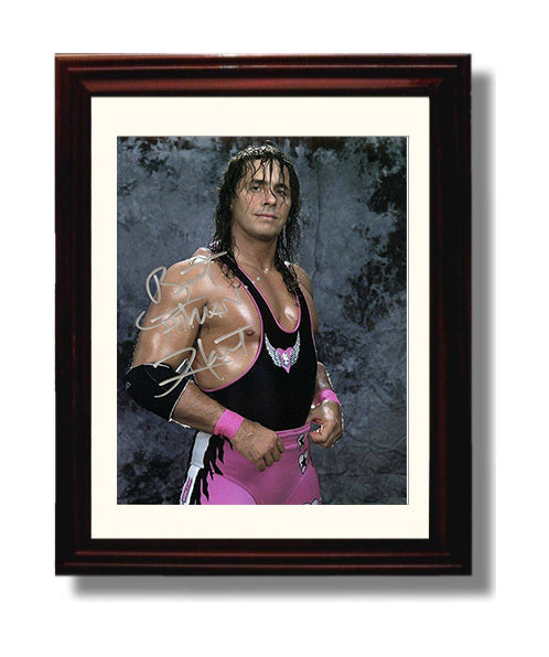 Bret Hart - Hitman Pink Gear Portrait Wrestling Wall Art Beveled Frame wall art print – wrestling decor