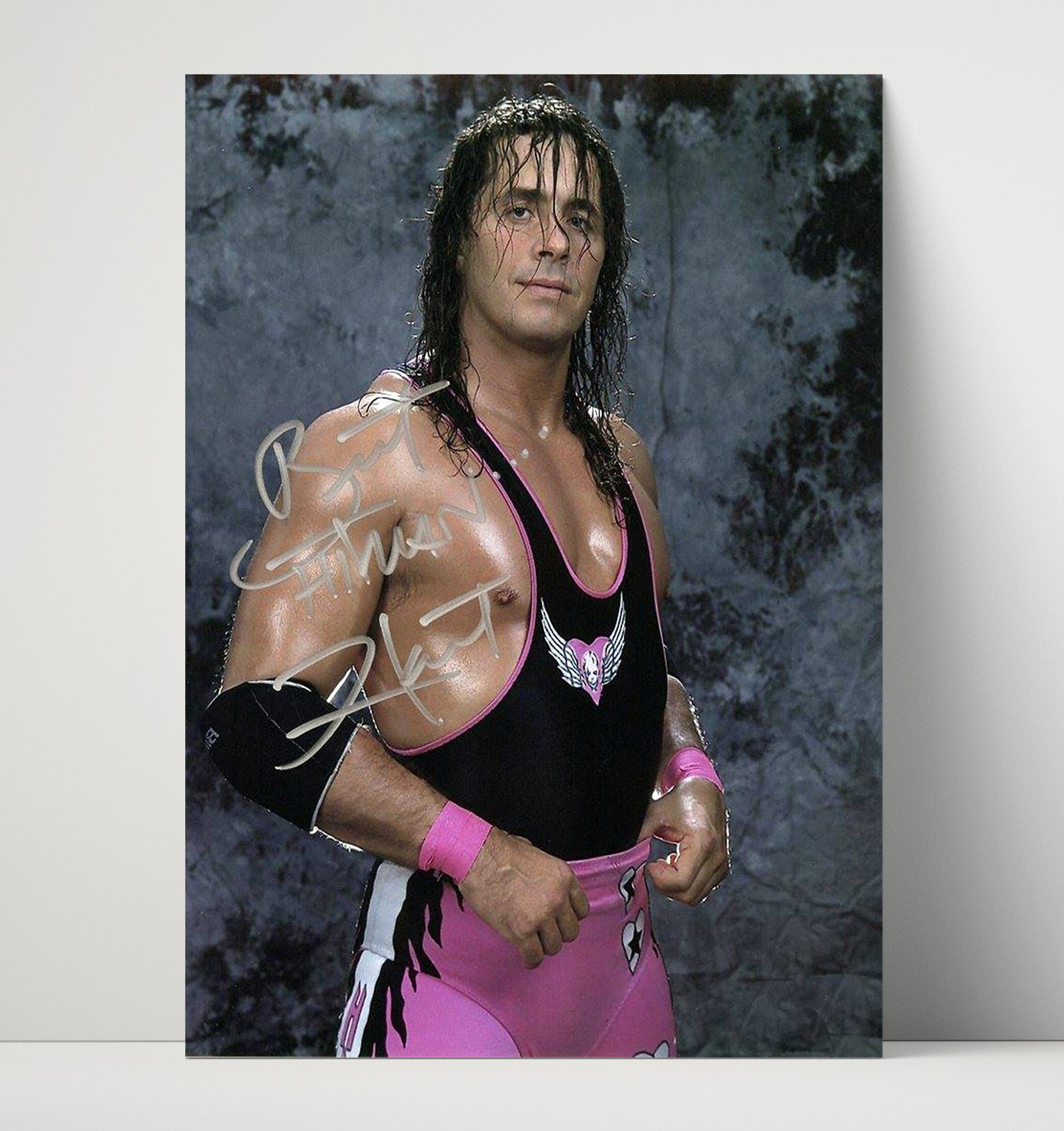Bret Hart - Hitman Pink Gear Portrait Wrestling Wall Art Unframed Print wall art print – wrestling decor