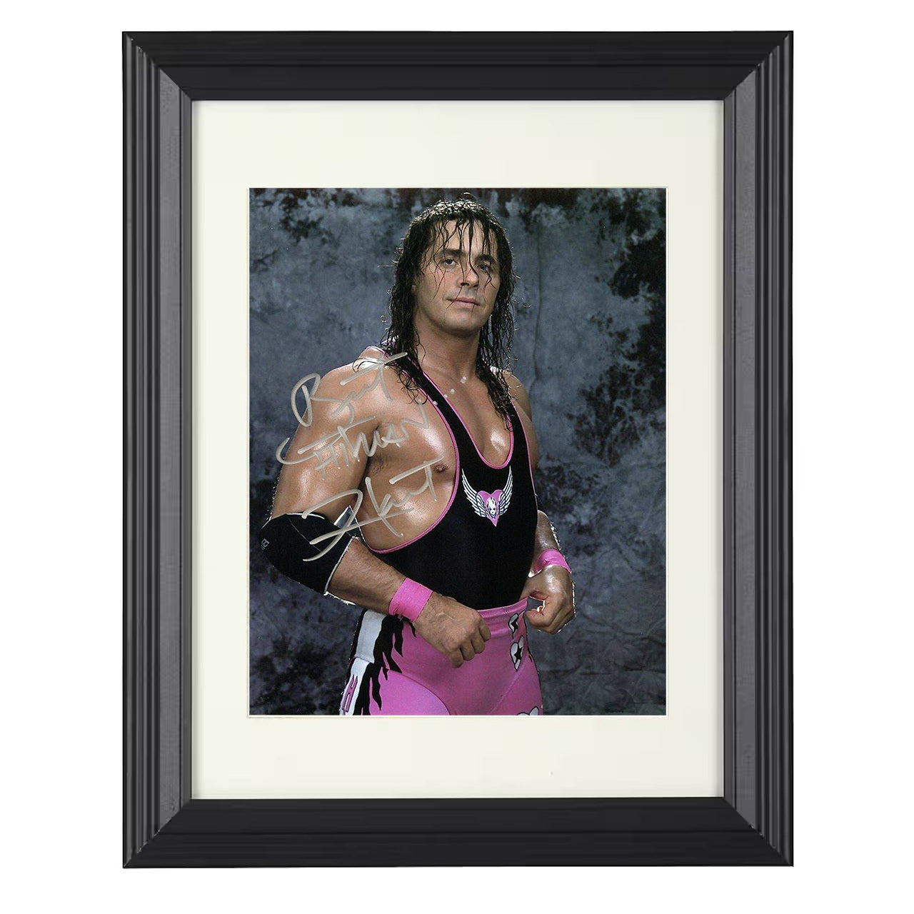 Bret Hart – Hitman Pink Gear Classic Image 8x10 matted black framed wrestling wall art