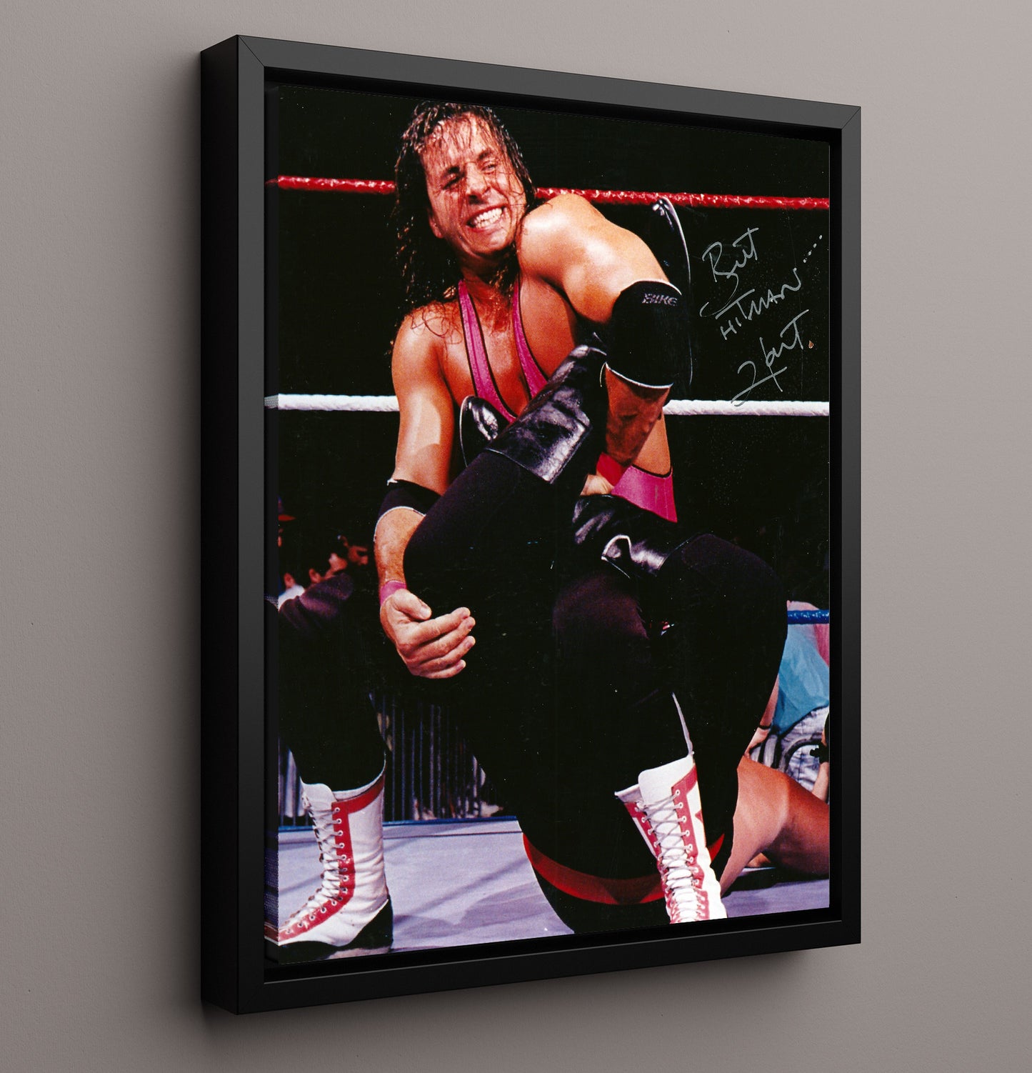 Bret Hart - Sharpshooter Ring Action Portrait Wrestling Wall Art Framed Canvas wall art print – wrestling decor